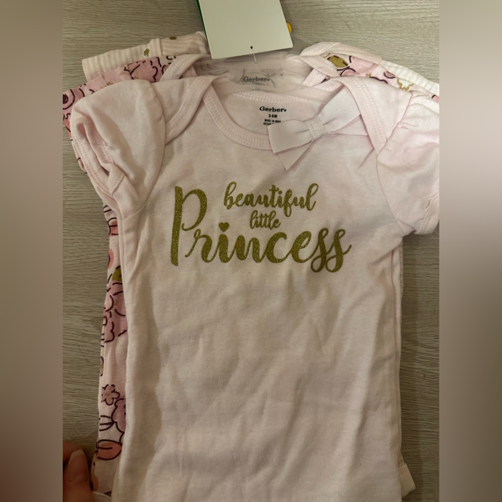 3-6 month baby onesies pink and gold